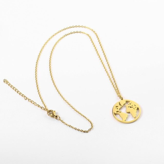 World Map gold Necklace